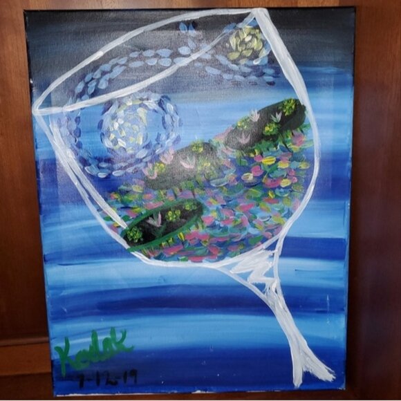 🦄 Look Ponde Glass || Painting Of A Pond Inside A Wine Glass || Worldly Wonders - Picture 2 of 7
